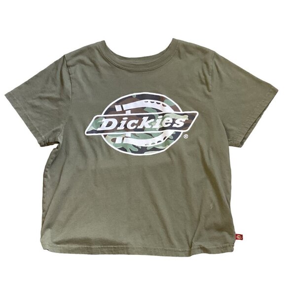 Dickies L Cropped Graphic Logo Short Sleeve Tee Shirt Khaki Green 166E - Picture 1 of 8